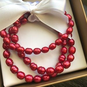 NEW 3pc Set Red Cultured Freshwater Pearl Stretch Bracelets. Fits most size